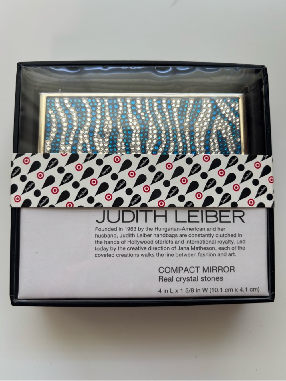 Judith Leiber Silver Compact Mirror with Blue Silver Crystals
